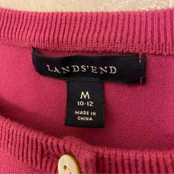 Lands End cotton nylon button up cardigan sweater School uniform pink womans M - Picture 3 of 7